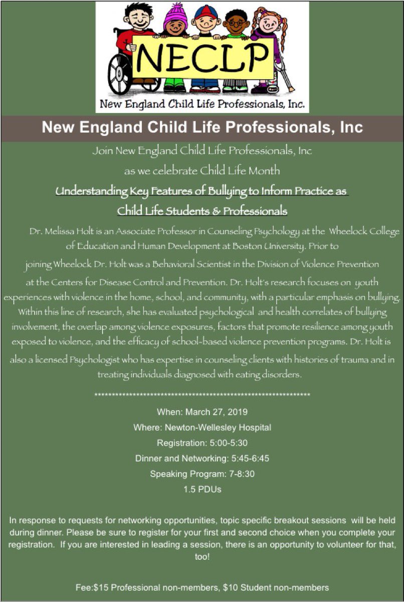 BU Bully Lab (@bu_bullylab) on Twitter photo Dr. Melissa Holt <a href="/MKHolt10/">Melissa Holt</a> was the keynote speaker at the New England Child Life conference on March 27th. We’re glad to see Child Life professionals committed to understanding and addressing bullying! Dr. Melissa Holt <a href="/MKHolt10/">Melissa Holt</a> was the keynote speaker at the New England Child Life conference on March 27th. We’re glad to see Child Life professionals committed to understanding and addressing bullying!