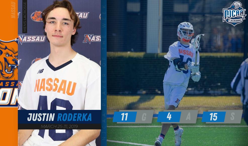 Justin Roderka powered the No. 1️⃣ team in the nation to two victories last week with 15 points to garner #NJCAALacrosse Men's Player of the Week honors🔥

#NJCAAPOTW