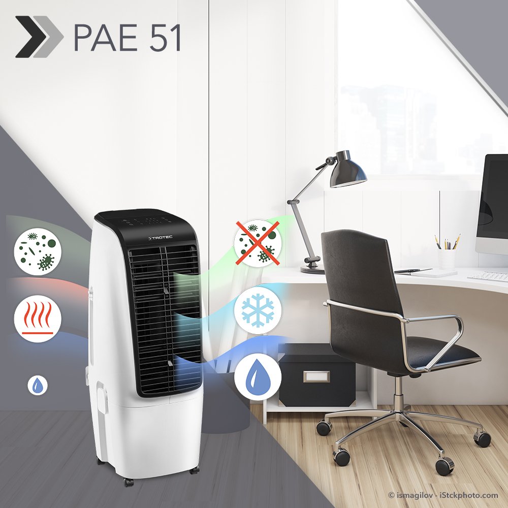 Aircooler PAE 51 with alternative natural evaporation cooling – finally available again! #airconditioning #aircooler #evaporationofwater #latentheatofevaporation trotec-blog.com/en/?p=9524