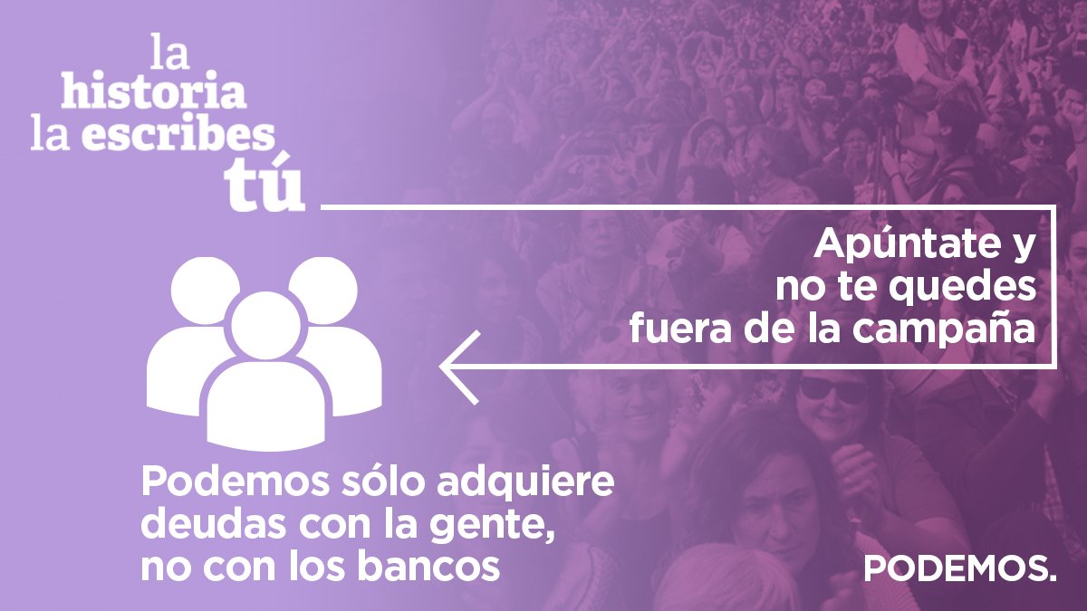 Libertad para hacer políticas reales es no deber dinero a la banca.
¡Sólo nos comprometemos contigo!
participa.podemos.info/28a
#EscribeLaHistoria