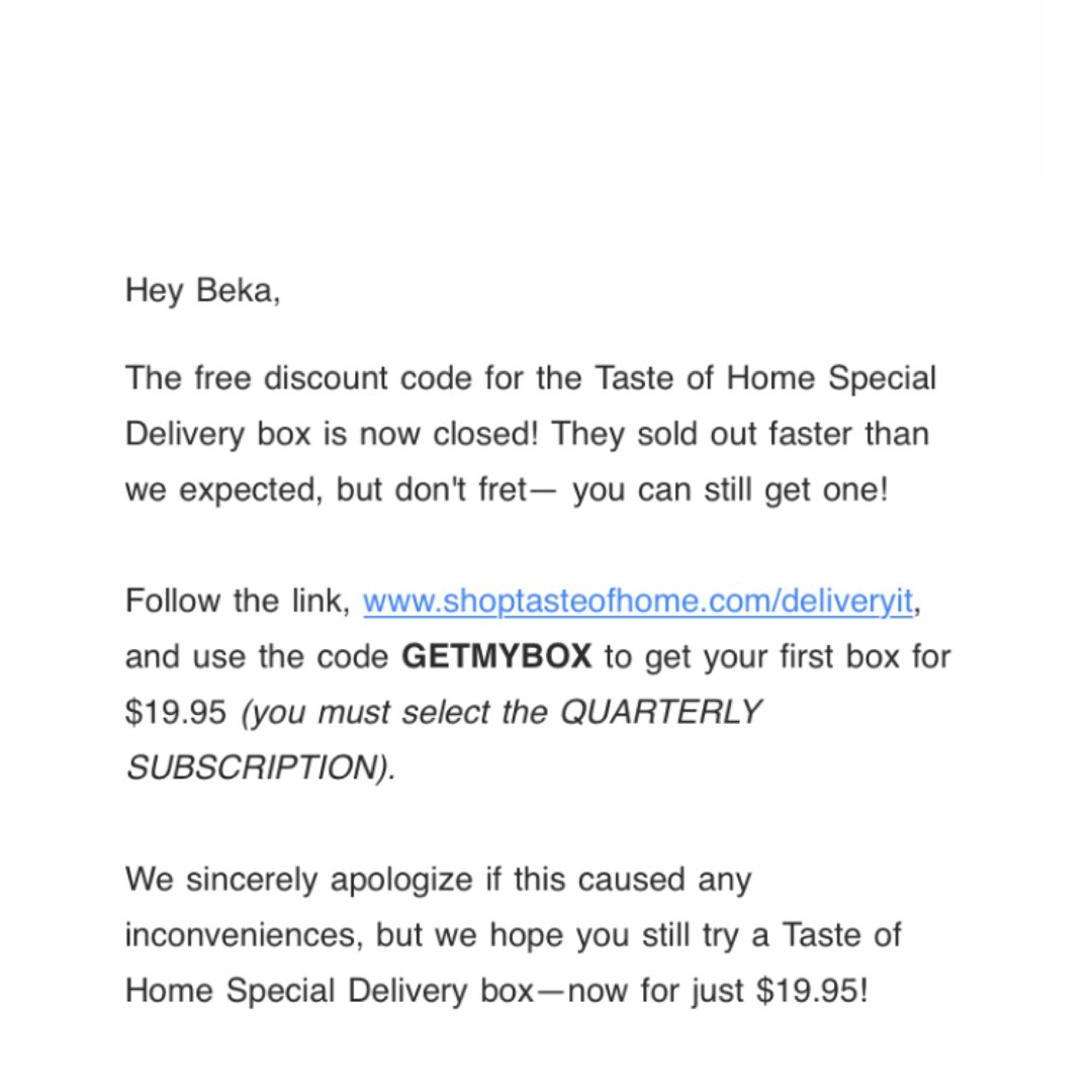 bdmdbeka's tweet photo. Use this link https://t.co/apmumovmt5 to redeem your DISCOUNTED  @TasteofHome Box!  @Influenster #complimentary #TOHSpecialDelivery https://t.co/p5vwou66Vw