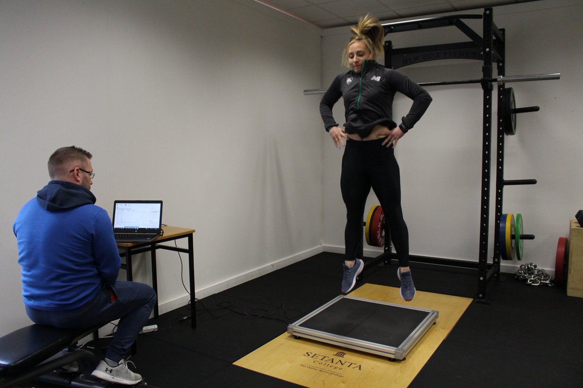 SetantaCollege's tweet photo. Great to have Irish athlete, Joan Healy, in today to create her jump profile. Working with @forcedecks, tutor Luke &amp; her S&amp;C coach, Kevin ran through a series of jumps. Analysing results from these will go to recommendations for her training plan for the new season. #SetantaTech https://t.co/hMkGoHJOHE