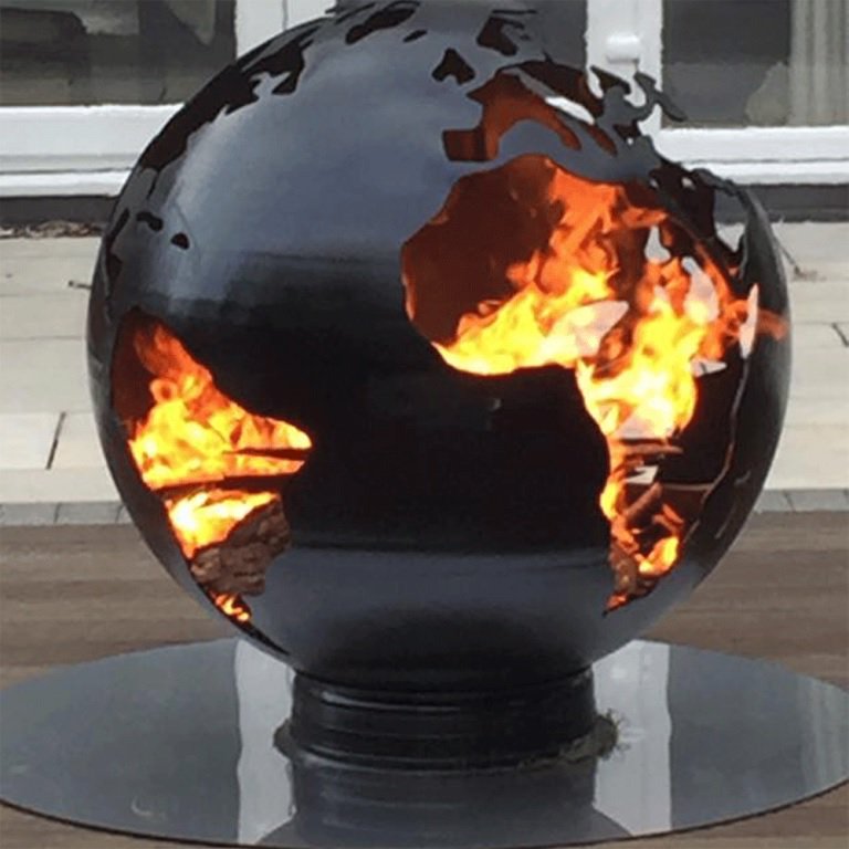 The Earth Globe Firepit from Lifestyle makes a dramatic centrepiece ideal for heating larger outdoor spaces. Very photogenic for weddings &amp; other outdoor events. 1M high spectacular globes are made from black carbon steel. See at chefswarehouse.co.uk/collections/la….