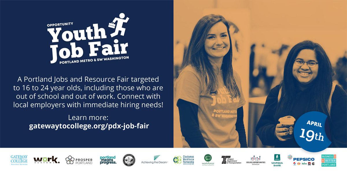 OregonGraduates's tweet photo. More than 11% of Portland-area 16 to 24 year olds are out of school and out of work. The April 19th Opportunity Youth Job Fair will connect 2,000 youth with more than 50 employers and dozens of job-related resources. #PDXJobs19 Register today - https://t.co/RpaXCCyZ9o https://t.co/Bi4CGNGaD1