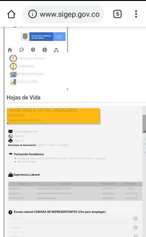 21. Paola Tafur, fue nombrada en PROVISIONALIDAD Tercer Secretario, asignada a Embajada de Emiratos Árabes. Si bien es Internacionalista, su única experiencia profesional ha sido el trabajo realizado con el Representante a la Cámara Edward Rodríguez del  @CeDemocratico.