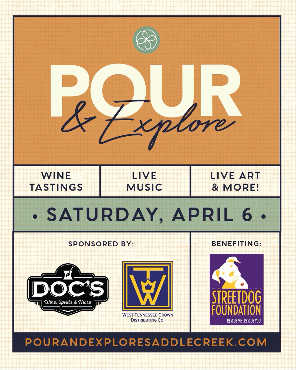 Hey, #Memphis! Looking for something fun to do this wknd? Sip, shop &amp; stroll #SaddleCreek while supporting @streetdogfdn! Sample 33 wines, enjoy live music &amp; more. Tickets are only $30. Get yours now ➡️ pourandexploresaddlecreek.com #choose901 #ilovememphis #wearememphis #bringyoursoul