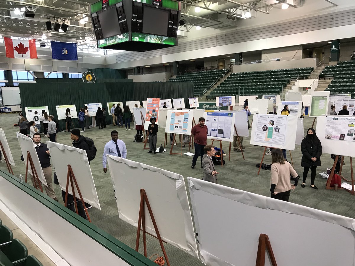 sunyoswego's tweet photo. #OzQuest student research poster presentations ready to go! Til 2 in the MCC arena. https://t.co/TLB0iet0Bb