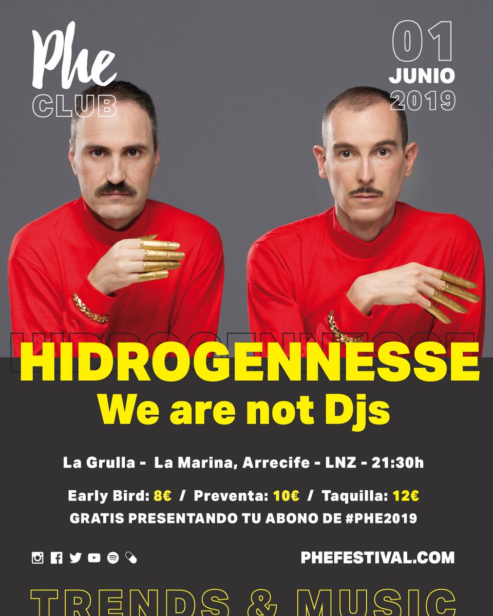 PheFestival's tweet photo. Aunque no vengas con disfraz de tigre, bailar seguro que vas a bailar con @hidrogenesse y @We_Are_Not_Djs 🎧👯♂️
¿Nos vemos en #PheClub Lanzarote?*👉 https://t.co/zm2Z92hJWp
*Entrada libre para #phellowers con abono comprado para #Phe2019 💛
#EstoNoSePara #PheFestival https://t.co/NtAczJuTOa