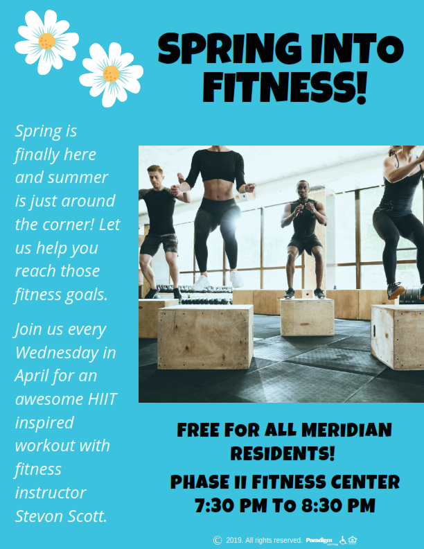 1221_S_Eads's tweet photo. It's time to Spring into Fitness! Join us every tonight, and every Wednesday in #April for a #FREE HIIT inspired workout starting at 7:30 pm. We can help you reach those #fitness goals, all you have to do is show up! #goals #residentperk #workoutwednesdays #meridianpentagoncity https://t.co/oQqwFdeeEL