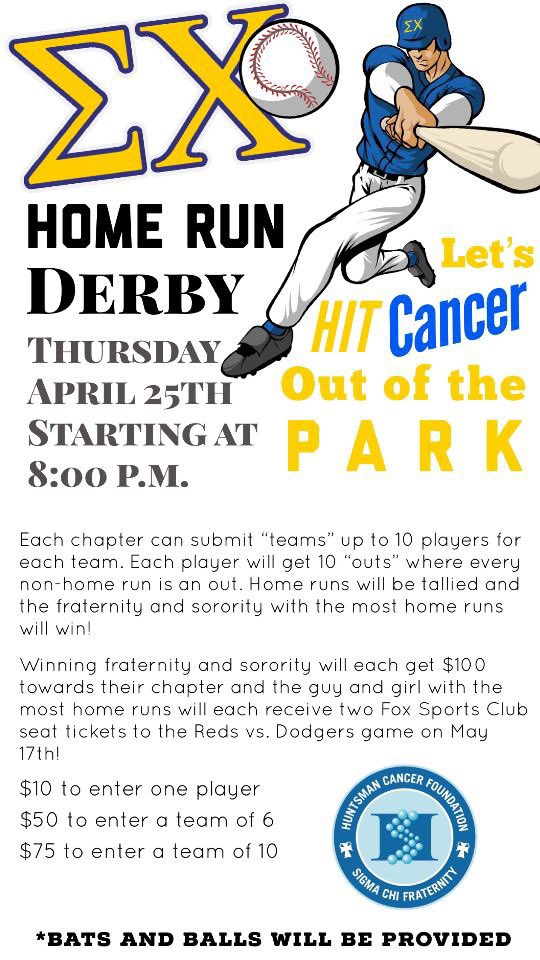 EKU_SigmaChi's tweet photo. It’s almost that time of year again. 🐴 Our annual Derby Days will run from April 22nd-26th in support of our Philanthropy the Huntsman Cancer Institute.We will be having a Home run derby and Golf Scramble as two of our events and more info on Derby Days games/points on the way! https://t.co/GjJ3S6OBNt