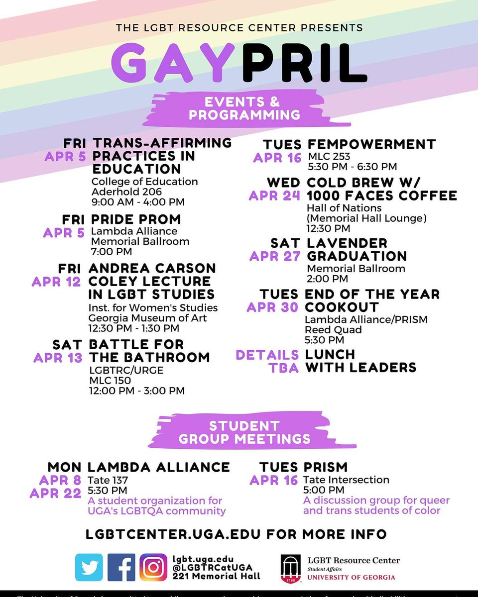 Join us for the month of #Gaypril - all of our programming coming up! Hope to see you all out there!