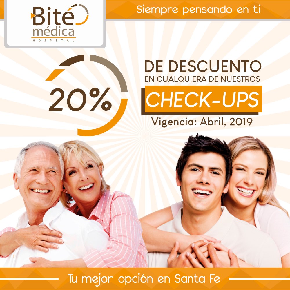 Bitemedica's tweet photo. Porque en Hospital Bite Médica estamos pensando en ti, extendemos nuestra promoción: todo el mes de abril aprovecha el 20% de descuento en cualquiera de nuestros check-ups. ¡No dejes pasar la oportunidad antes de las vacaciones!
Para mayor información:
https://t.co/7KmRIBnF6g https://t.co/MHjg3OlofR