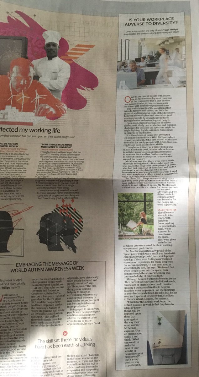 Place_Purpose's tweet photo. We’re delighted to be a part of the @Telegraph coverage on neurodiversity in the workplace today and how to create an enabling environment. https://t.co/ATmkZl8pAX