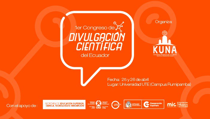 ÚLTIMA CONVOCATORIA DE ASISTENCIA al I Congreso de Divulgación Científica Ecuador
Si no te registraste a tiempo, accede al siguiente link: forms.gle/NhEkPLZwNWL6Ye…
Este enlace estará disponible mientras existan aún cupos disponibles.
#ComunicaCienciaEc  #ConDivulgaCienciaEc