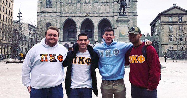 Iota Omicron (<a href="/PiKappIOna/">Pi Kappa Phi IOna</a>) brothers proudly representing at the Notre-Dame Basilica in Montreal, Quebec, Canada, during spring break. 🇨🇦 #PiKappsAbroad ⚔️ pikapp.org/april-3-2019/