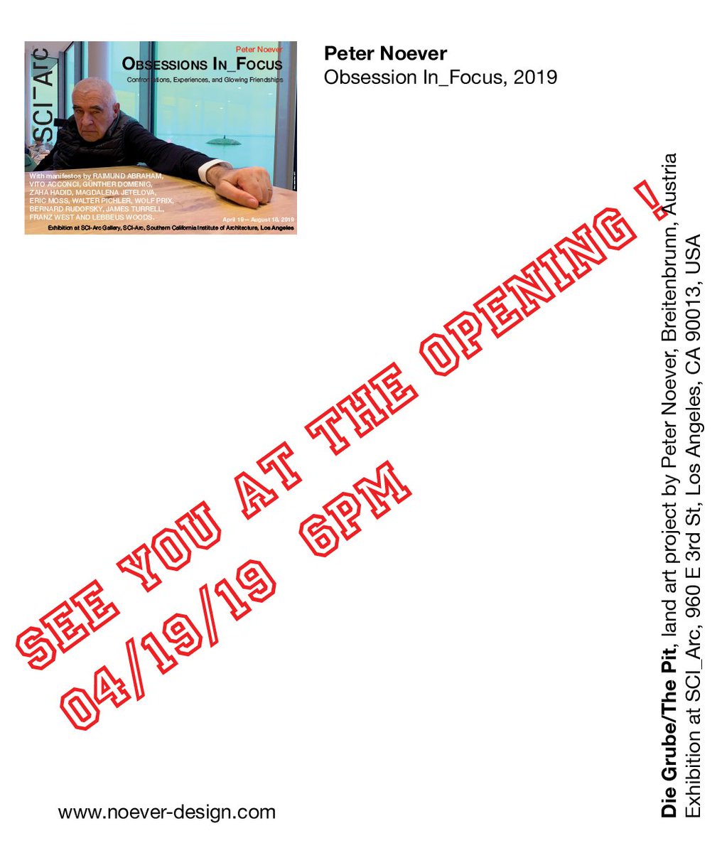 peternoever's tweet photo. OBSESSIONS IN_FOCUS
#RaimundAbraham
#VitoAcconci
#GüntherDomenig
#ZahaHadid
#MagdalenaJetelová
#EricMoss
#WalterPichler
#WolfPrix
#BernardRudofsky
#JamesTurrell
#FranzWest
#LebbeusWoods
April 19 — August 18, 2019
@sciarc
Exhibition at SCI-Arc Gallery, SCI-Arc, Los Angeles https://t.co/JIZxmHVXEt