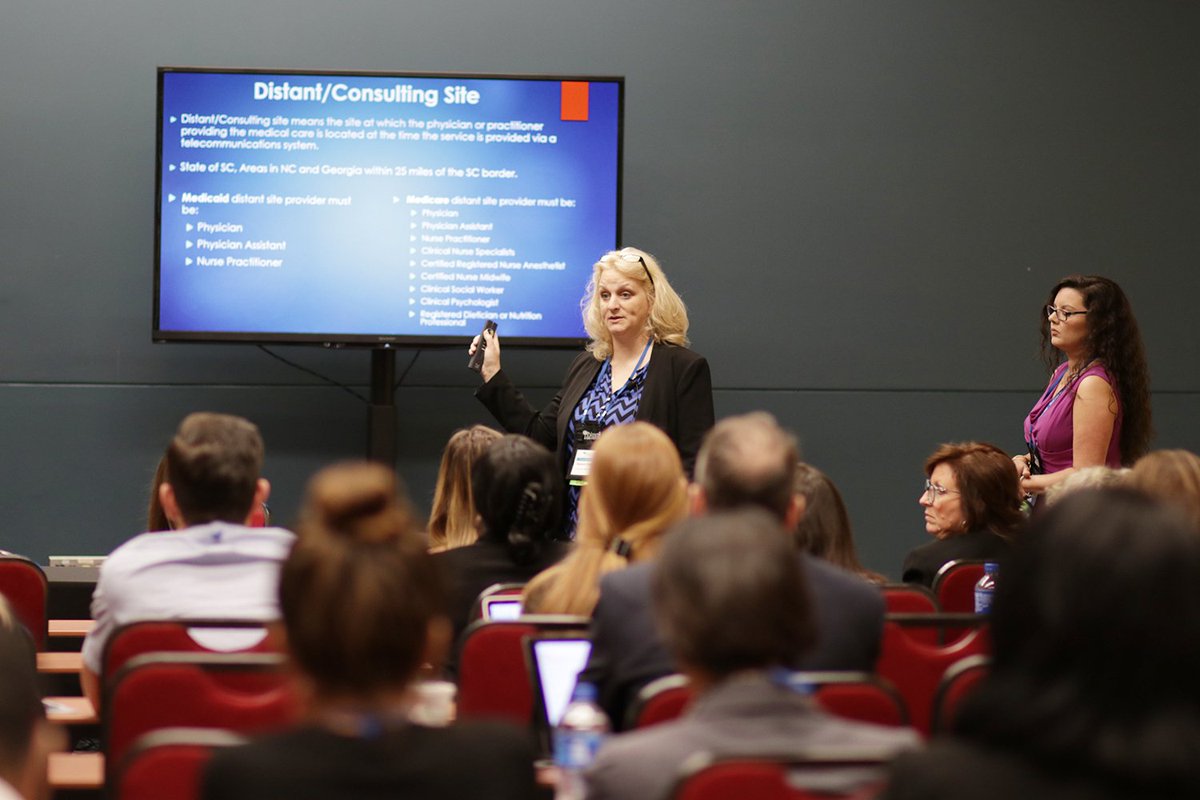 scruralhealth's tweet photo. Our very own @ShannonSCORH did a great job presenting with Ashley Springs from @McLeodHealth on Telehealth Billing for FQHCs & RHCs at the #pccsummit this morning! we're glad to be part of another summit with our partner @SC_Telehealth #voicesoftelehealth #scorhhappenings https://t.co/jVxFy4c5Qe