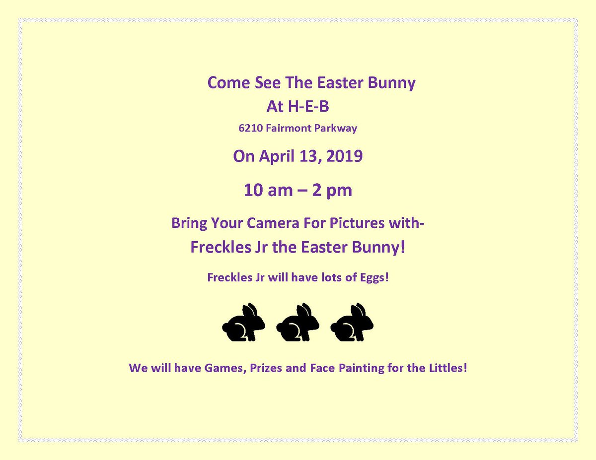 PasadenaTX_CoC's tweet image. Come See The Easter Bunny At HEB Pasadena!
#pasadenachamber #connectingyourcommunity