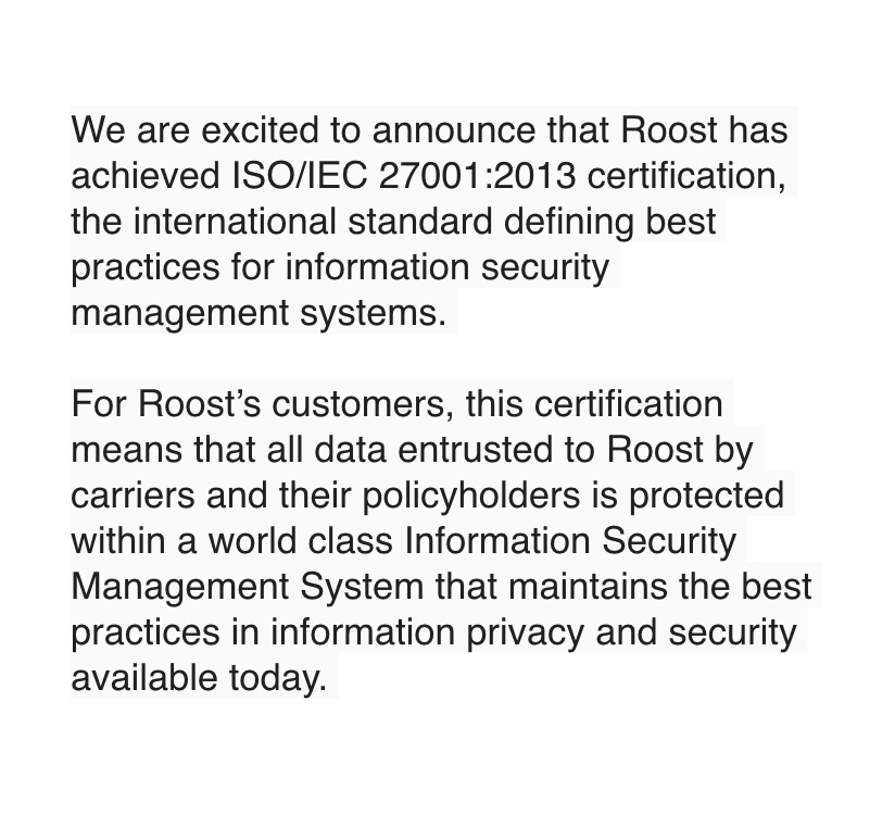 Roost achieves ISO 27001 Certification. Learn more in our Press Release: getroost.com/iso-27001-cert…