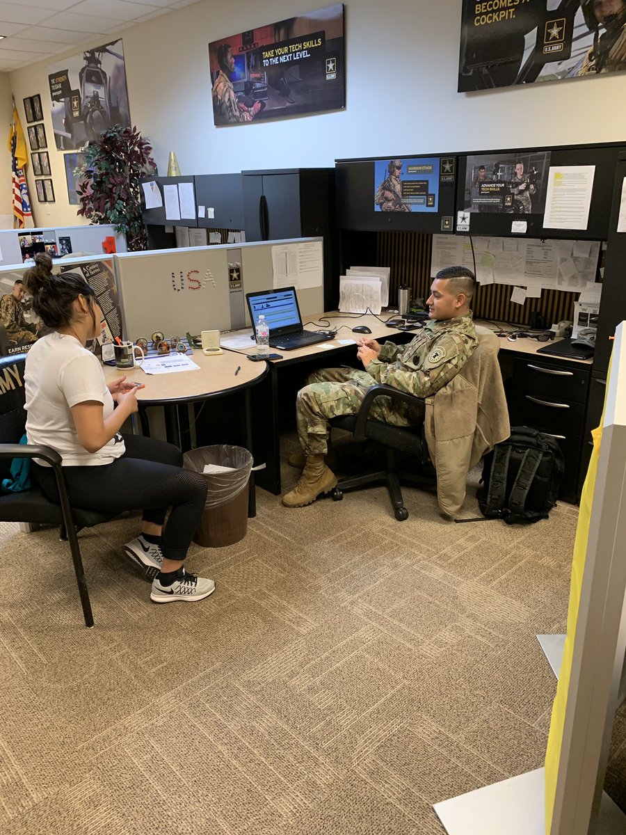 FTWRecruitingCO's tweet photo. SSG Flores conducting an interview this morning with a lot of motivation. Ms. Lopez is working to improve her score with March to Success. https://t.co/tBoFMARoN2
