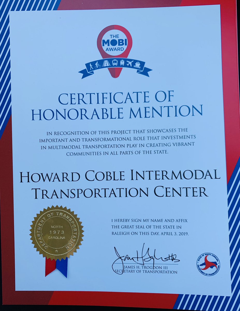 PARTNC's tweet photo. Excellence in transportation award honorable mention at the #NCDOTMobi for the Howard Coble Intermodal Transportation Center CTC @NCDOT #greensboro #partexpress #transit https://t.co/4oK02oZ3w4