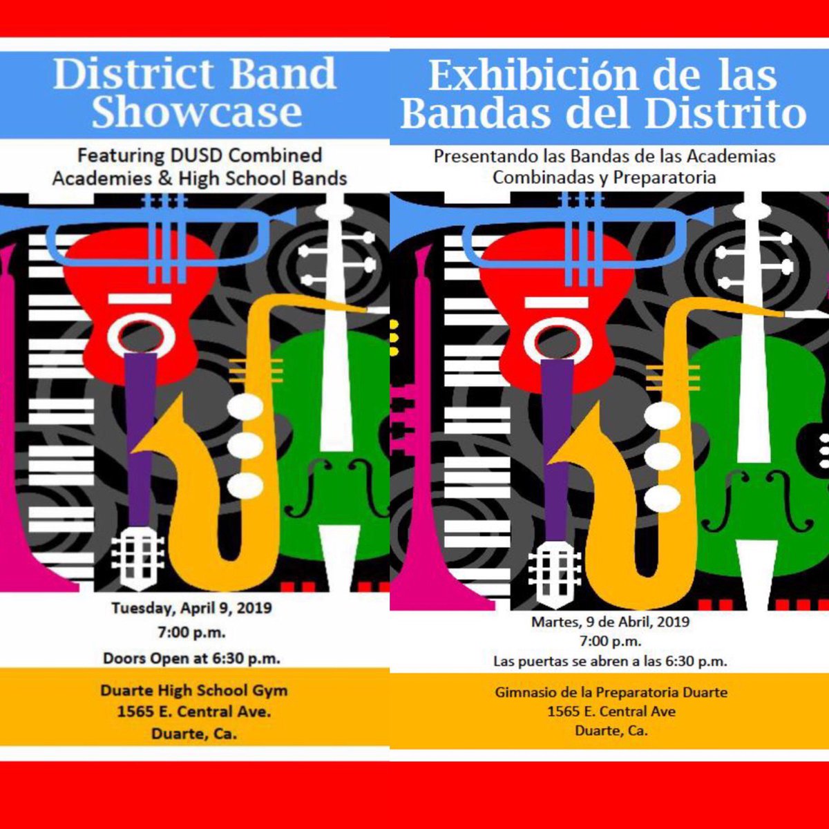 ADArtsAcademy's tweet photo. Save the Date for the @duarteusd #Band Showcase taking place on April 9th in the Falcon Gym featuring  our #DuarteUSD combined Academies &amp; High School instrumental ensembles! 🎺🎷🎼 https://t.co/hOHmhCvfgM
