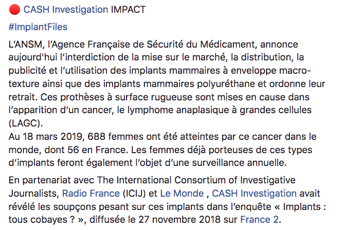 cashinvestigati's tweet photo. 🔴 #CashInvestigation IMPACT
#ImplantFiles en partenariat avec @ICIJorg, @radiofrance et @lemondefr
📌"Prothèses mammaires : la France interdit certains modèles liés à un cancer"
https://t.co/40cS649okL
"Implants : tous cobayes ?" à voir et à revoir ➡️ https://t.co/umnrVZiexq https://t.co/cbwFIXost6