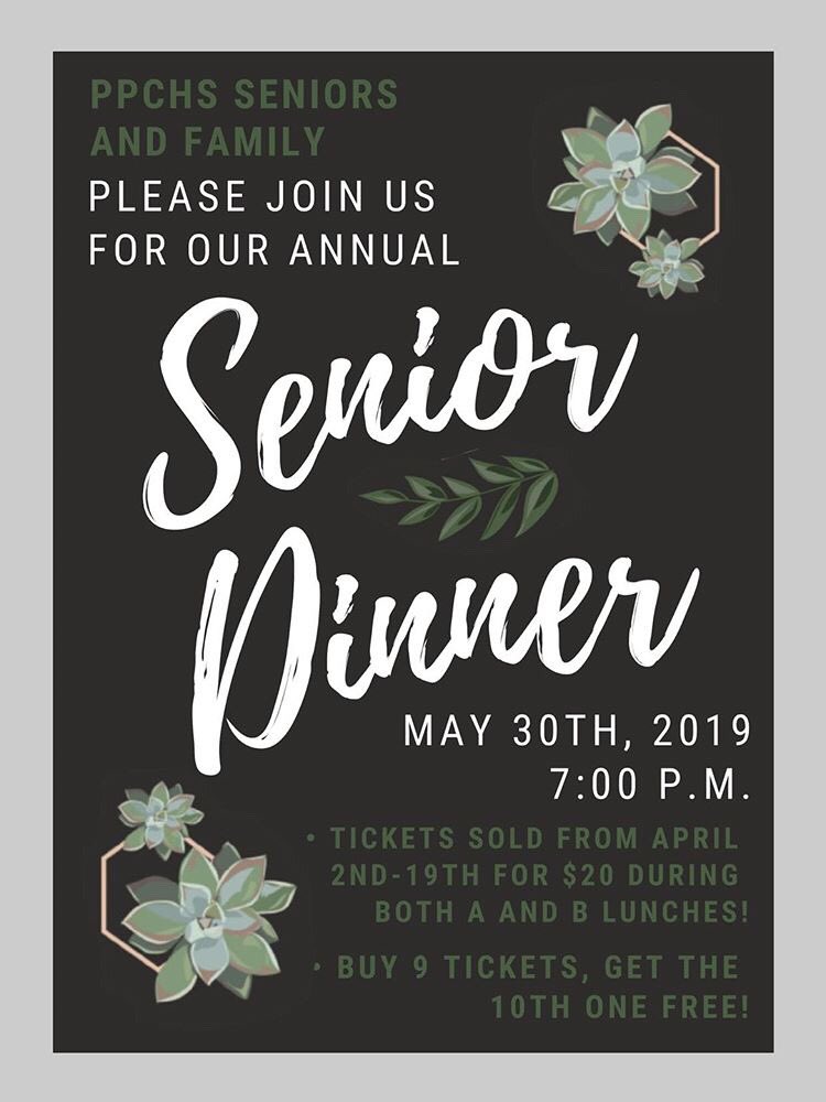60 days until graduation. 🤩
Hosted by the Class of 2020, our Senior Dinner will be on May 30, the day before graduation. Start buying your tickets from @ppchs2020 now! 🍽