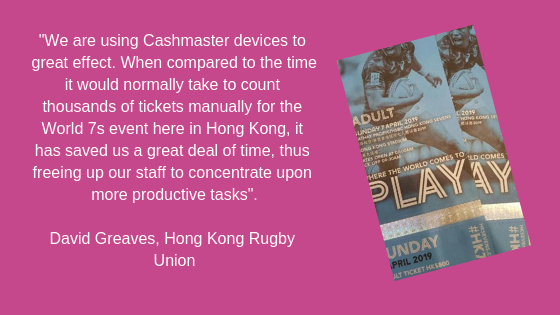 Event ticket sale counting simplified.  Don't take our word for it, Cashmaster cash scales count coins, notes and vouchers #HK10s #HK7s #sportingevent #rugby #football #games