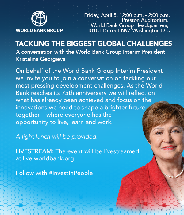 ic_sis's tweet photo. A Conversation with the World Bank Group Interim President

If you are interested in this event, please rsvp here: https://t.co/83ZgOxVM4l https://t.co/y1lh5j5e4W
