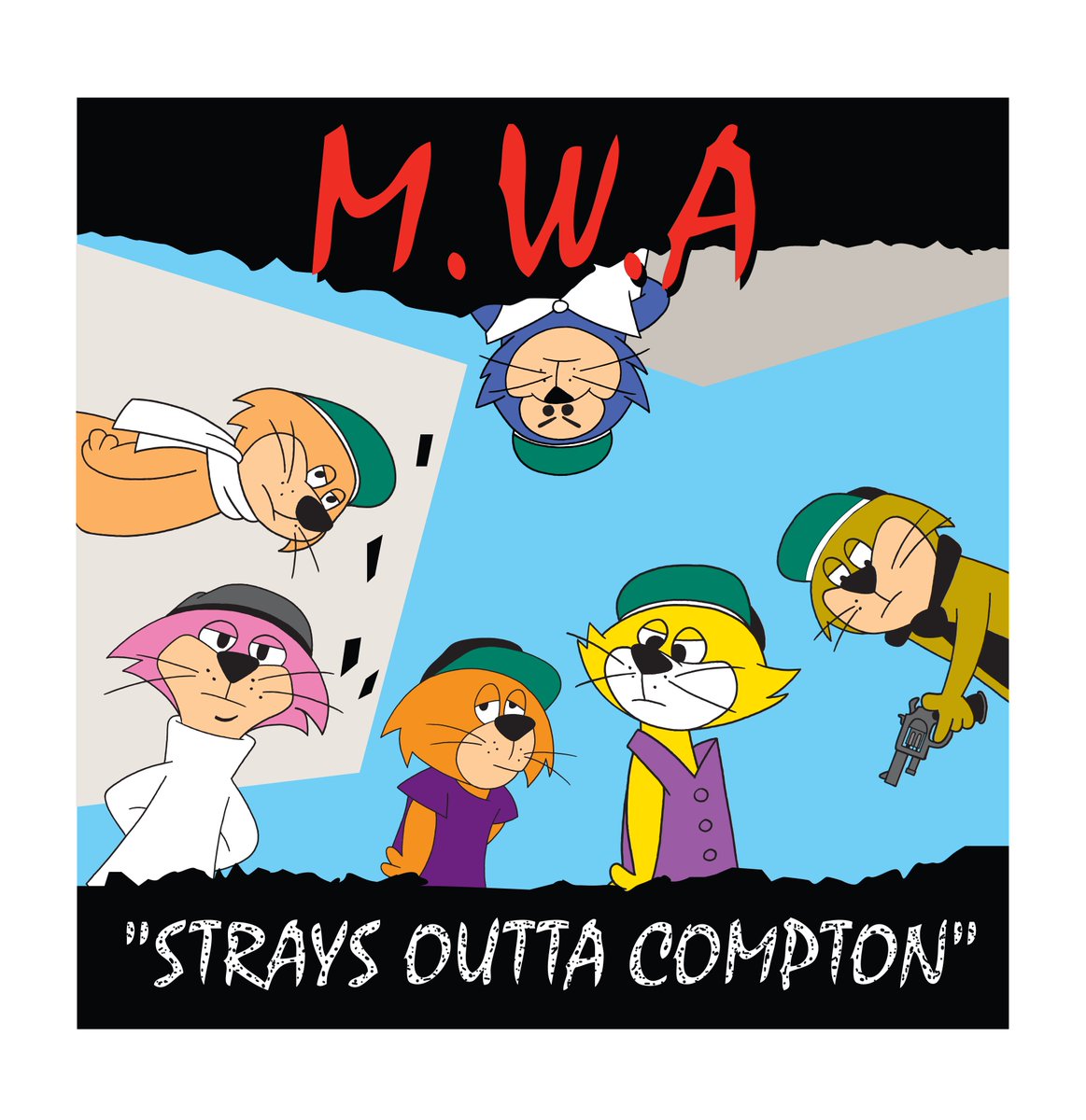 'Strays Outta Compton' - Moggies With Attitude 
One of my mashup creations from the Thumbs Mashup Month challenge. 
#crossoverart #mashup #mashups #infectedmashups #infectedbydesign #cartoonart #topcat #moggieswithattitude #straysouttacompton #parody #album