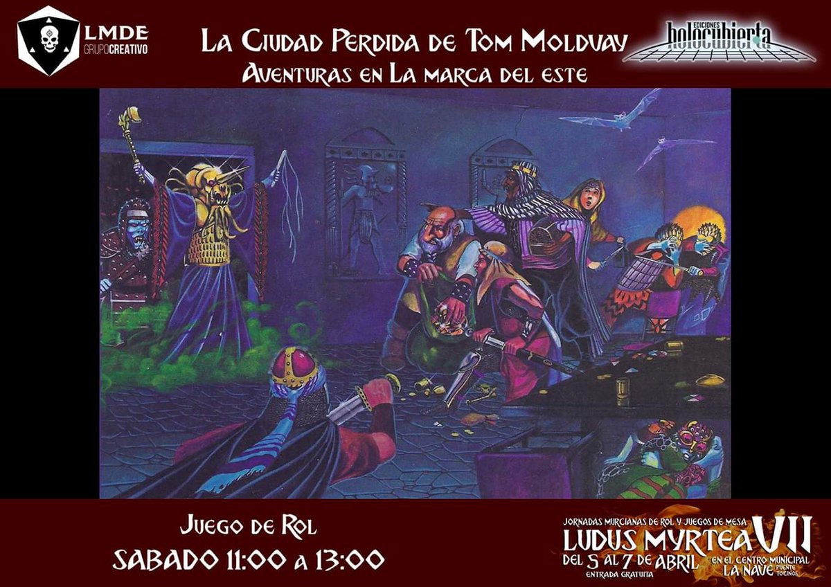LudusMyrtea's tweet photo. @LaMarcadelEste colabora con nosotros organizando una partida de #Rol, a manos de Pedro Gil.

Nº de jugadores: 4 a 6
Juego: Aventura en La Marca del Este (editorial Holocubierta Ediciones)
Horario: sábado de 11:00 a 13:00

Ésta y más colaboraciones aquí en las #LudusMyrtea 🔥🐉 https://t.co/QbTQdXc7xN
