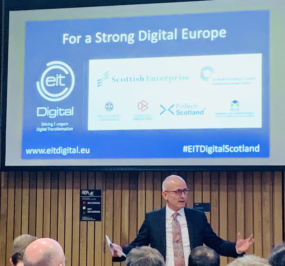 poons21's tweet photo. Prof #CharlieJeffery Senior Vice Principal @EdinburghUni enlisting vast expertise in #Edinburgh knowledge in #Scotland in Digital and growth in #Fintevh sector opportunities at launch of @EITeu @EIT_Digital @BayesCentre @scotent @HIEScotland @EdinInnovations @FinTechScotland https://t.co/jMVmFjhqAs