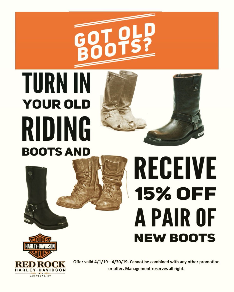 redrockharley's tweet photo. Turn in them ole boots & receive 15% off a new pair of riding boots. Stop by this week to get your new favorite pair!
#redrock #rrhd #redrockharley #harleydavidson #harley #nevada #sportster #softail #hd #harleydavidsonmotorcycle #rockhard #rideharder #harleydavidsondaily https://t.co/0Zsxt6kppq