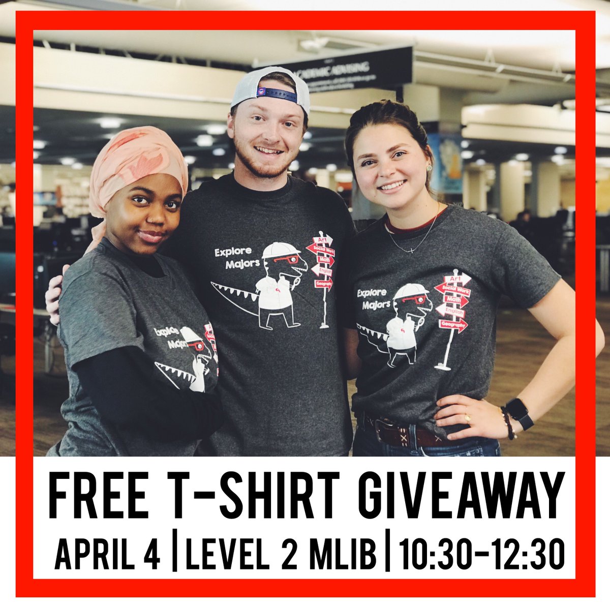UofUAdvising's tweet photo. We are giving out *FREE TSHIRTS* tomorrow on Level 2 of the @MarriottLibrary from 10:30-12:30! Come stop by and see us! https://t.co/icjDxN68Lj