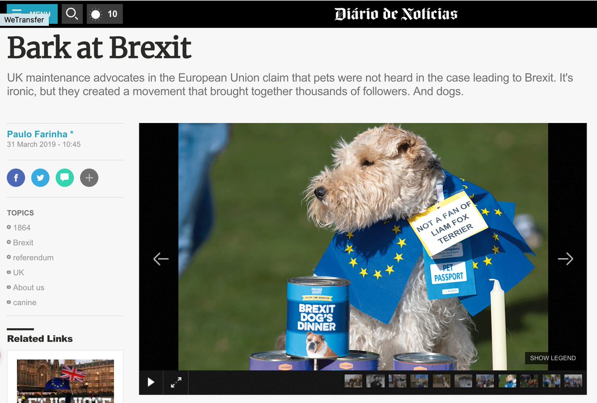 MadeleinaKay's tweet photo. BARK AT #BREXIT!
๐บ๐๐พ๐ถ๐ฉ๐ช๐บ๐ฌ๐ง
#wooferendum @wooferendum in #Portuguese newspaper #Stopbrexit #PawsBrexit https://t.co/rLns5EHvIi https://t.co/sch6nZurqr