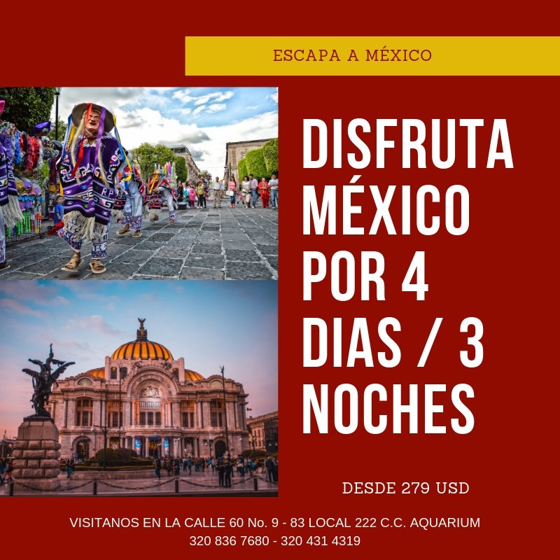 LaxiusT's tweet photo. LaxiusTours TE TIENE EL ESCAPE PERFECTO PARA DISFRUTAR CIUDAD DE MÉXICO. DESDE 279 USD
DURANTE 4 DÍAS Y 3 NOCHES, DISFRUTA DE LA DELICIOSA GASTRONOMÍA Y DE LAS MEJORES FIESTAS QUE ESTA CIUDAD PUEDE OFRECER
Comunícate al 320 836 7680 - 320 341 4319 https://t.co/PmnTMHLZtA