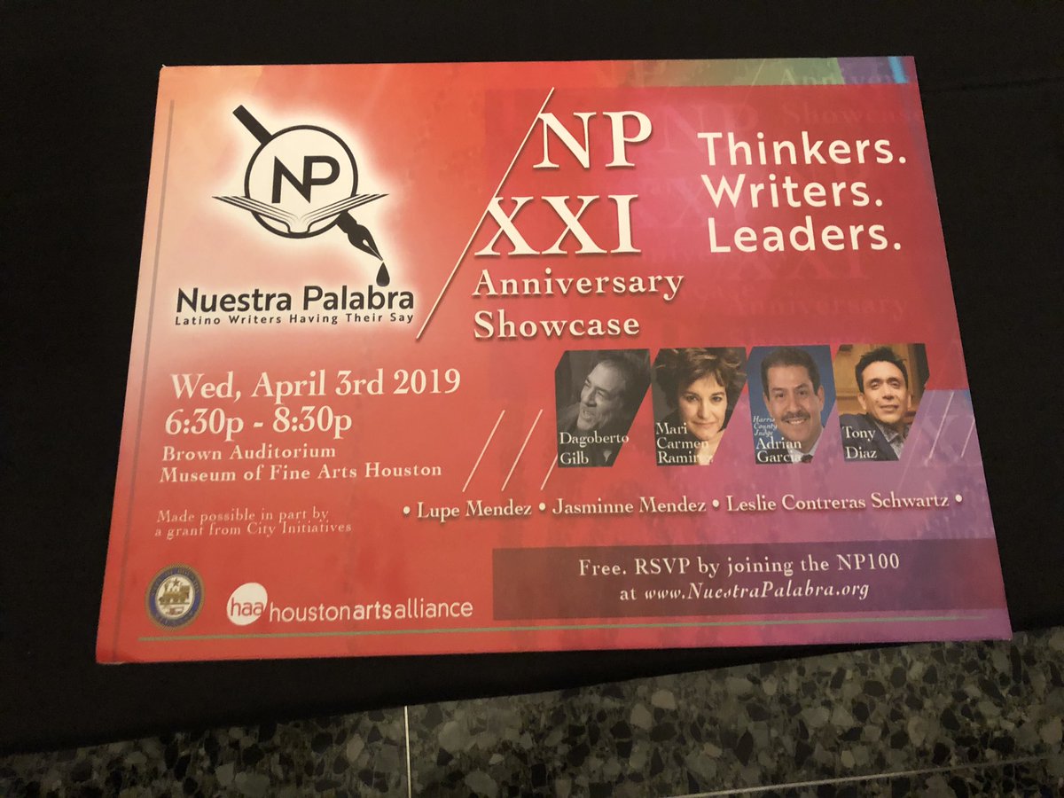 NuestraPalabraX's tweet photo. Don’t forget to come out and support our Latino writers!!!!!! Here they will have the opportunity to express their say. Hosted by “Nuestra Palabra” 📚 @Librotraficante #NPXXI #nuestrapalabra #LAN2019 #LANHouston https://t.co/e9AcABHWlN