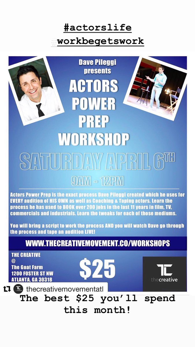 davepileggi's tweet photo. I hate wasting people’s TIME and MONEY! That’s why this workshop is strategically set up the way it is. Get your power back as an actor and have a new level unlocked to you!
Link to register https://t.co/KQDTt2ipqK #workbegetswork #gafilmindustry #actorslife #actingworkshop https://t.co/0CEJDj0MYJ