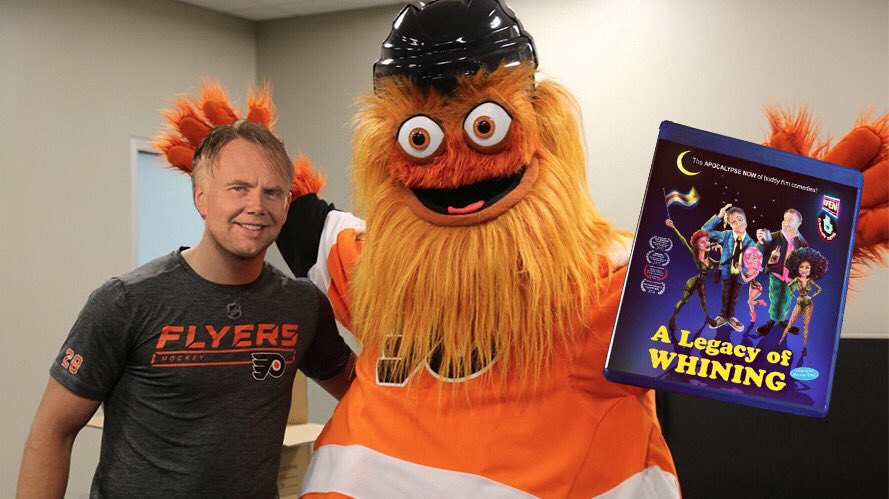 Whining_Film's tweet photo. #NHL mascot #Gritty celebrates the Special Edition #Bluray release of the hilarious indie A Legacy of Whining with filmmaker Ross Munro. See what critics are calling "the grittiest buddy flick of the year!" #FilmTwitter #LetsGoFlyers #film #indiefilm 
Buy https://t.co/B5SN73e98x https://t.co/t9IBn3KGBb