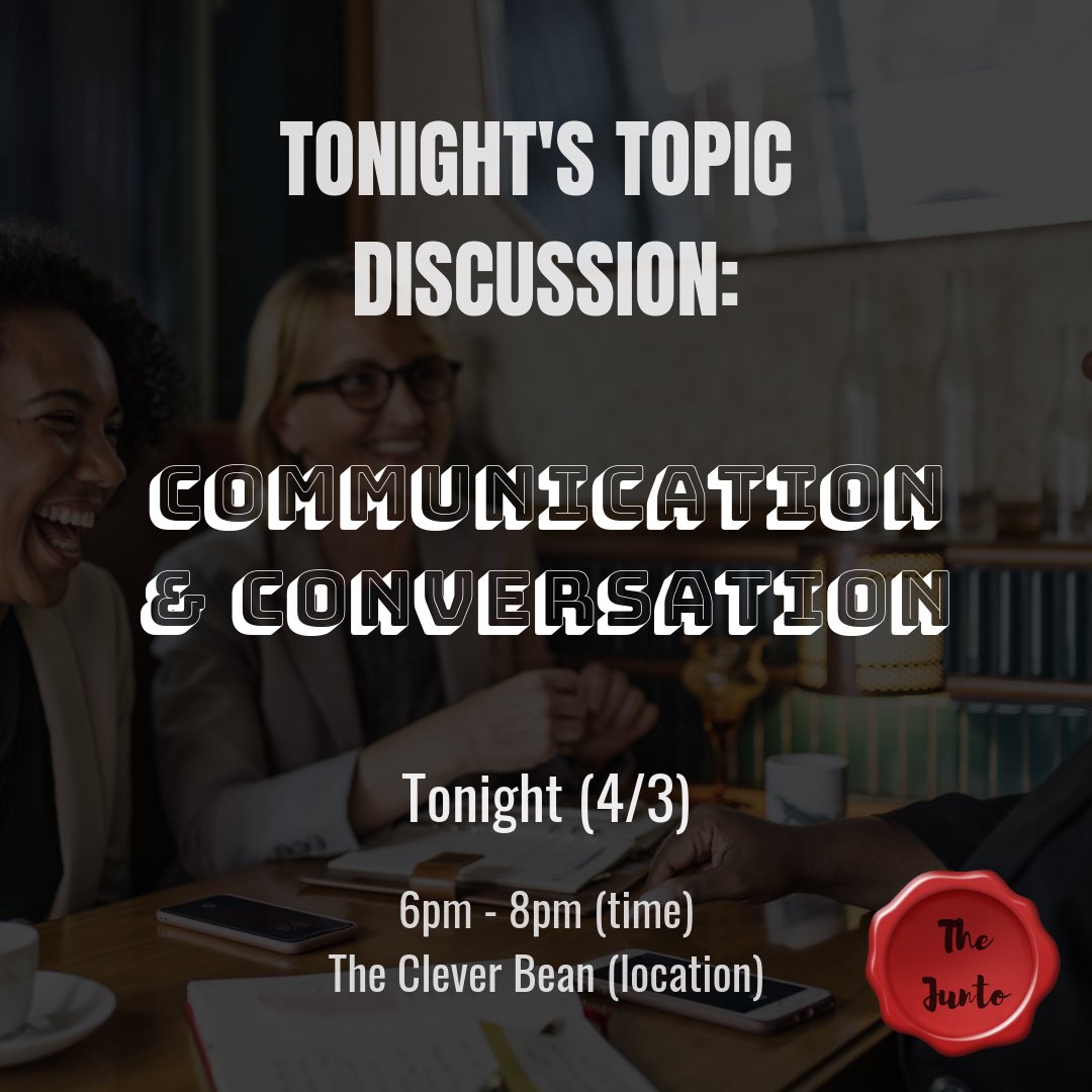thecleverbean's tweet photo. Today for #TheJunto, we will be exploring communication and conversation. We’ve often said that we live in a world with more tools to communicate and connect with than ever before, but overall we feel less connected. https://t.co/wqxnPNH5VG