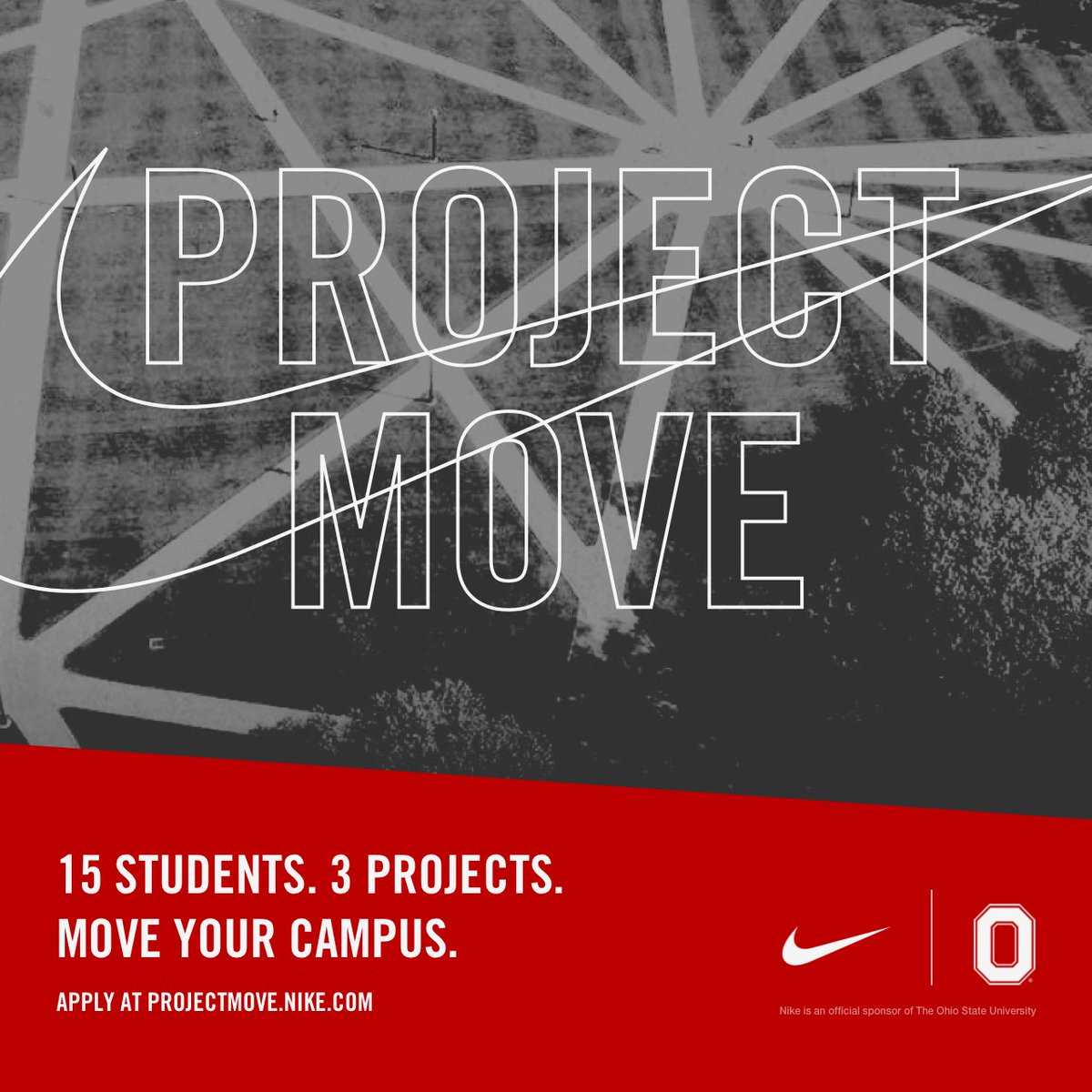 Nike is launching Project Move at Ohio State, a first of its kind program with the goal of motivating campus to get moving. For more information or to apply, visit projectmove.nike.com.