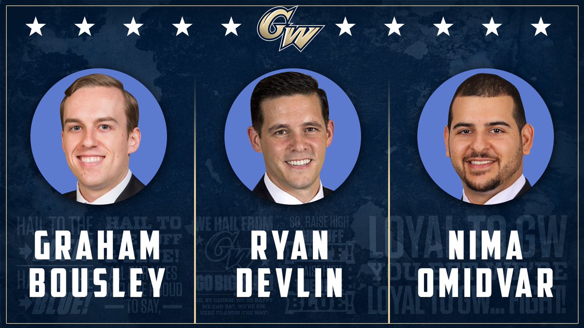 GW_MBB's tweet image. .@JamionChristian has announced the hiring of assistant coaches Graham Bousley, Ryan Devlin and Nima Omidvar to his staff. #RaiseHigh 

📰 -&amp;gt; bit.ly/JC-Staff