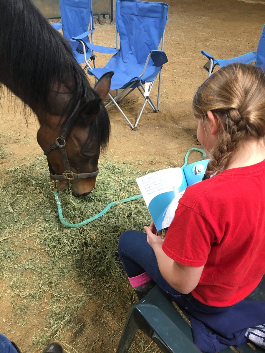 4th Grade readers hard at work at Mrs. Annette Crook’s ranch! Horse care & Reading to entertain the horses... they LOVED it!! See what Reading can do for you!?? #inspiringchaps #aisd_mes #readingcommunity  #readinginspires #aubreyisd