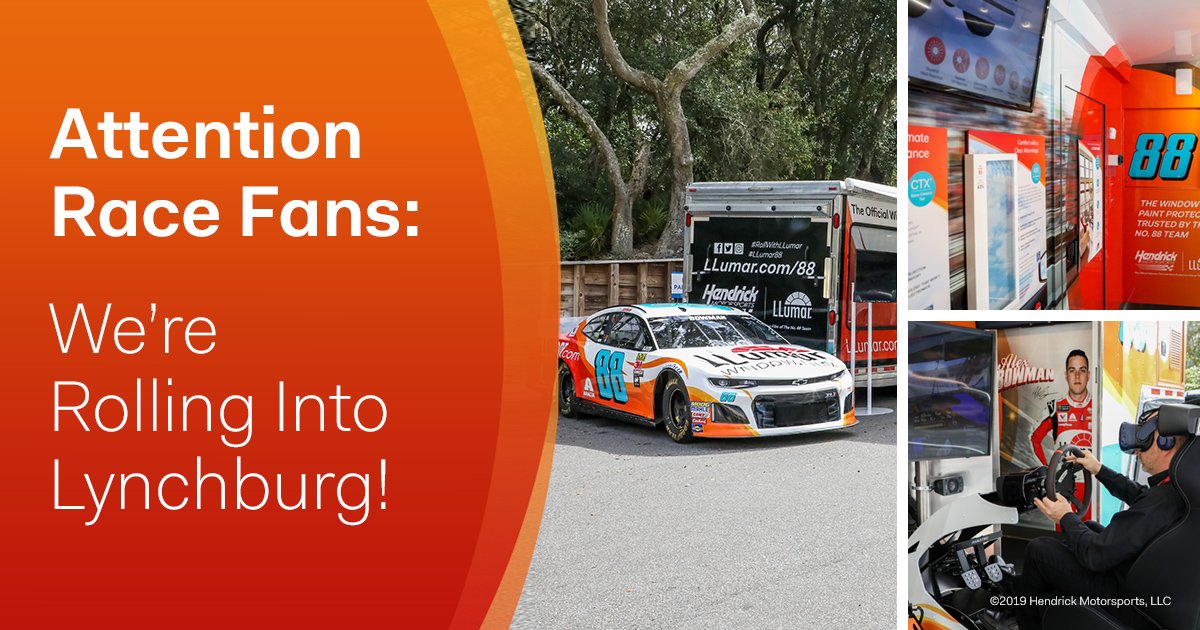 llumarfilms's tweet image. RACE FANS: The LLumar Mobile Experience is making its way to Lynchburg, VA for the Jeep Cruise-In.  Stop by the &amp;amp; take a test drive in our race simulator, learn more about LLumar Window Films &amp;amp; see @AlexBowman88's No. 88 LLumar Chevrolet Camaro ZL1. #LLumar88 #RollwithLLumar