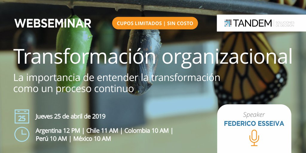 #WebseminarTDM | No te pierdas este seminario web exclusivo donde hablaremos de la importancia de entender la #transformación como un proceso continuo. + info e inscripción: bit.ly/2CkoH4k (Cupos limitados)