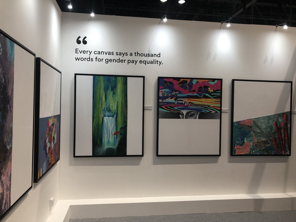unwomenuae's tweet photo. #UNWomenUAE supports @ArtGapDubai, highlighting the pay gap in art. @OxfordSBS finds that art created by women sells for 47.6% less than art created by men. #UAE artists are creating incomplete paintings @WorldArtDubai to raise awareness of the #ArtGap https://t.co/43lm7WGD7Z