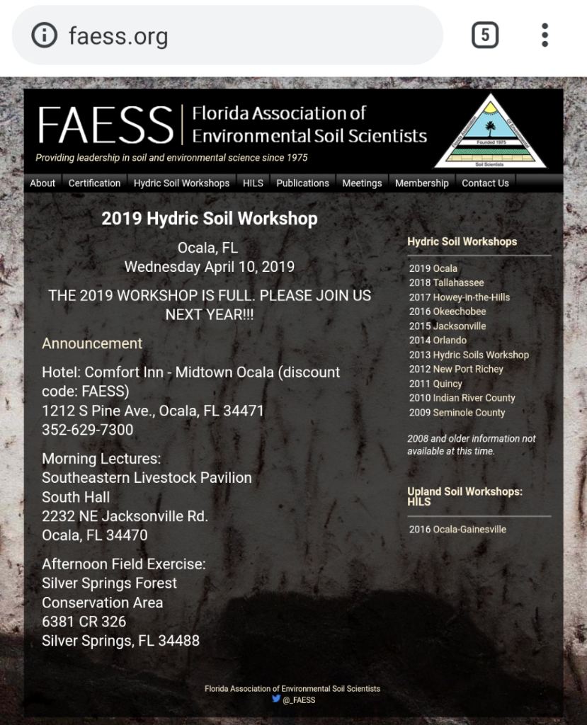 Pedologist's tweet photo. Next up, @_FAESS Hydric Soil Workshop on 4/3/2019. https://t.co/aOq5K4jBnY
