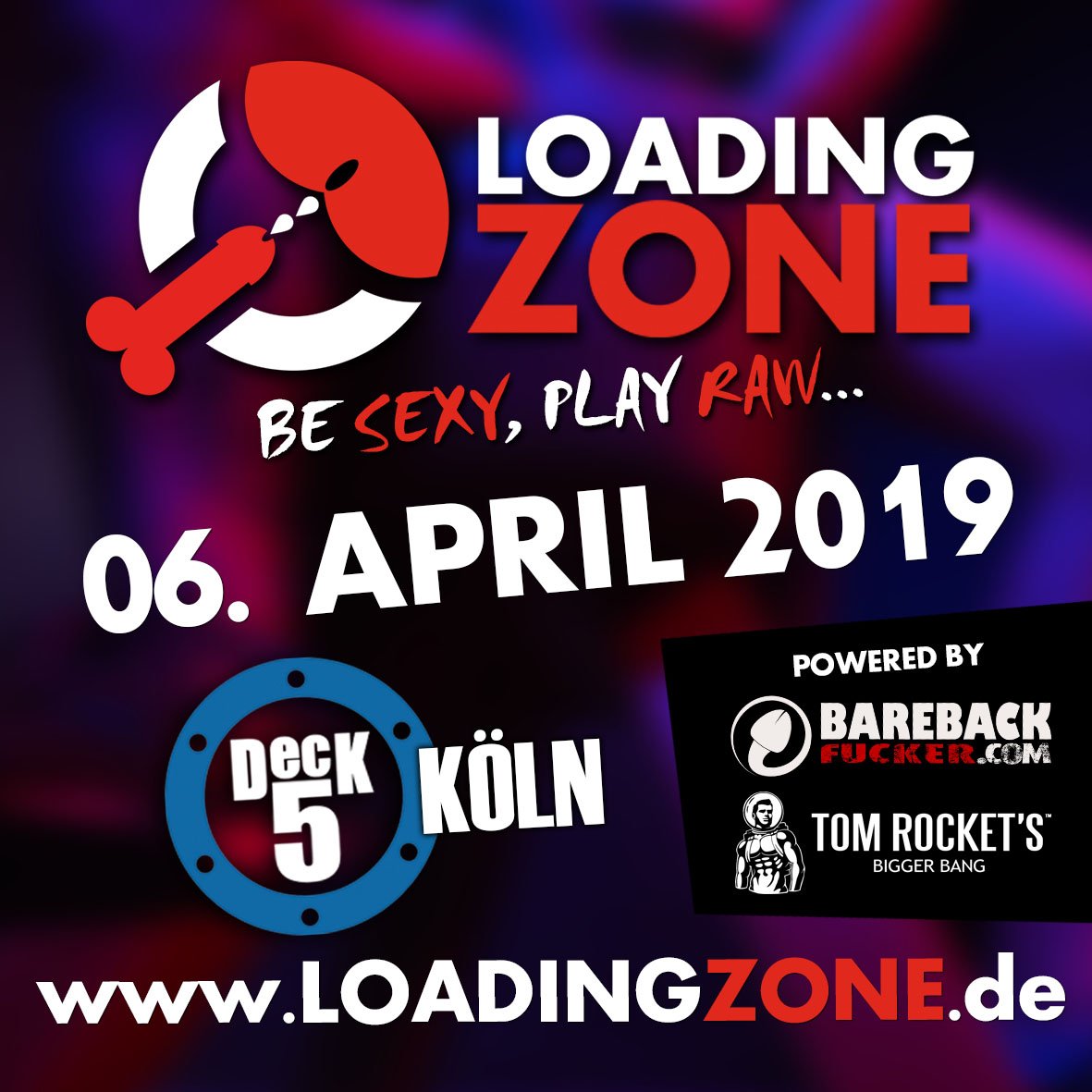 LOADINGZONE_'s tweet photo. THIS SATURDAY - NEW &amp; RAW in COLOGNE! ... our first juicy LOADINGZONE Bareback PARTY in Cologne!

Date: Saturday, 06. APRIL
Start: 8 PM / 20 Uhr
Entry Fee: 12 euro
Location: DECK5 Cologne

REGISTER NOW  on our website: https://t.co/bB6UxwPJuK

Let's go ... you want it too ... https://t.co/aQpgVUARul