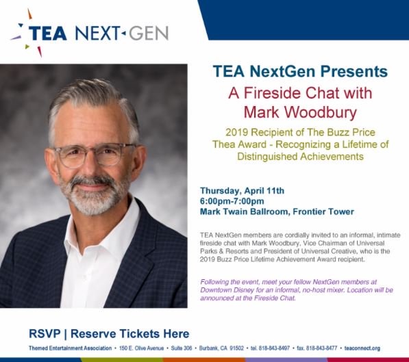 TEA #NextGen members! Click here to RSVP for a Fireside Chat with Mark Woodbury, 2019 Recipient of The Buzz Price Thea Award!: eventbrite.com/e/tea-nextgen-… #ThemedEntertainment #TEATheas